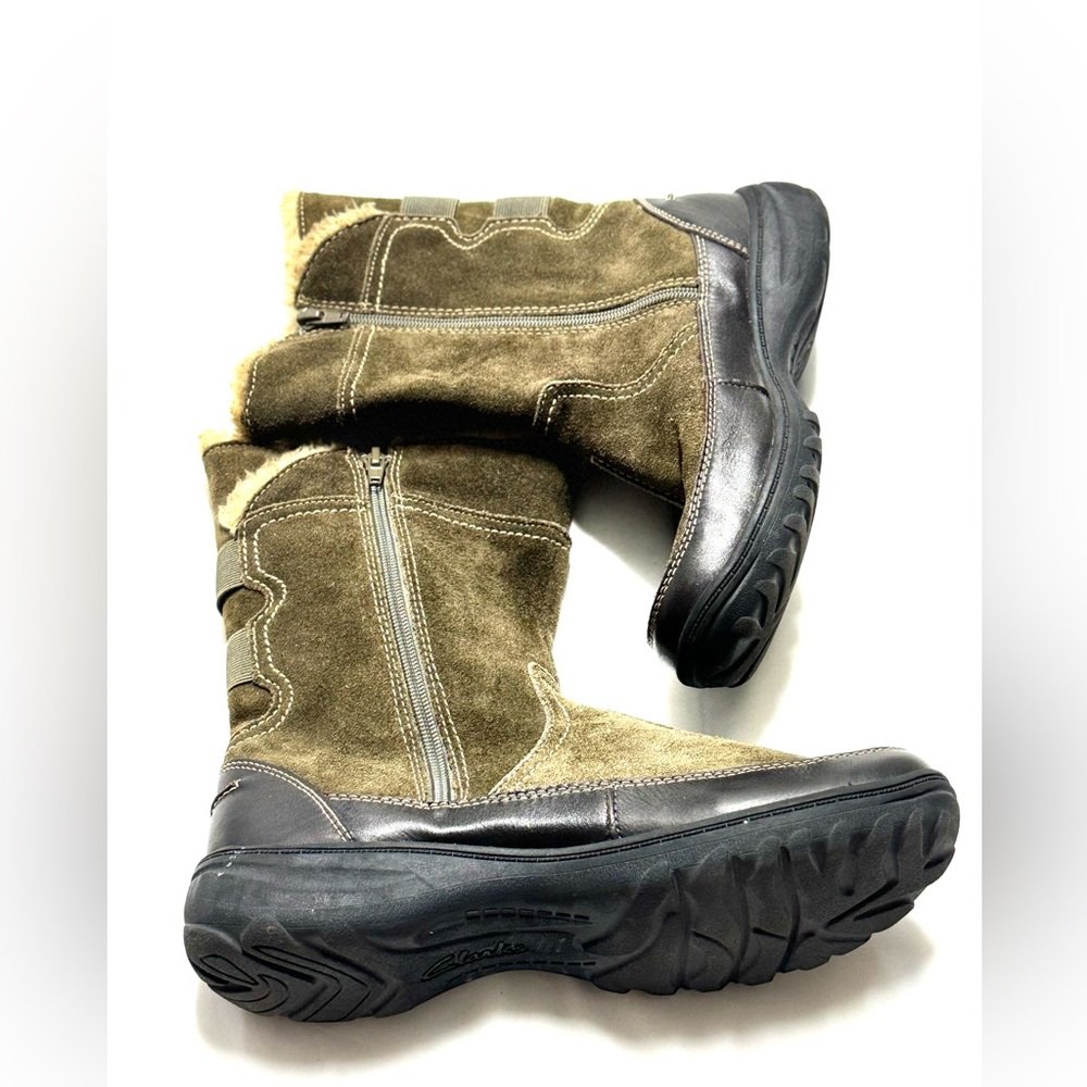 Clarks Womens 63063 Taupe-Black‎ Leather Winter  Boots Sz 7W 1012 - Picture 8 of 10